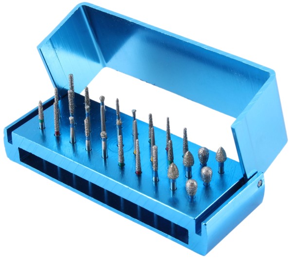 thumbnail interactive-video image 1 of AZDENT 10-Pack Dental Bur Block With Cover - 16 Holes, Blue, Autoclavable (For FG & RA Burs) 1 of 6